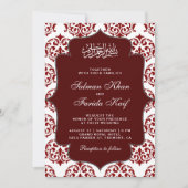 Maroon und White Damask Islamische Hochzeit Einladung (Vorderseite)