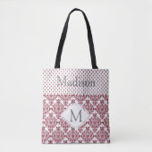 Maroon und White Girly Trendy Initial Monogramm Tasche (Vorderseite)