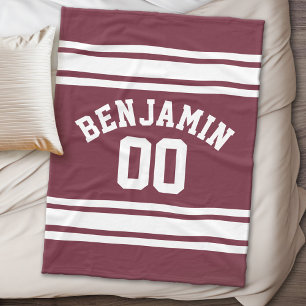 Maroon und White Jersey Stripes Individuelle Name Fleecedecke