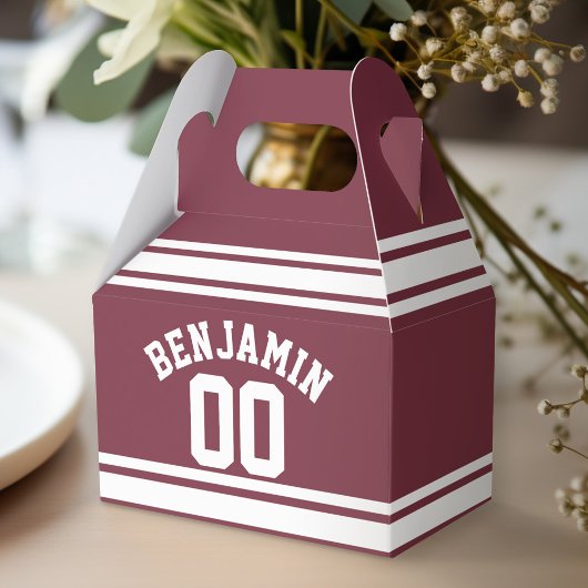 Maroon und White Jersey Stripes Individuelle Name Geschenkschachtel