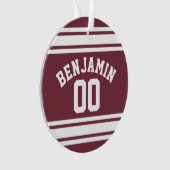 Maroon und White Jersey Stripes Individuelle Name Ornament (Vorderseite)