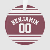 Maroon und White Jersey Stripes Individuelle Name Ornament (Vorderseite)