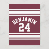 Maroon und White Jersey Stripes Individuelle Name Postkarte (Vorderseite)
