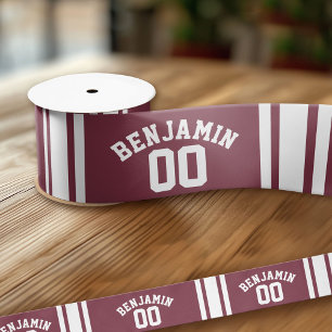 Maroon und White Jersey Stripes Individuelle Name Satinband