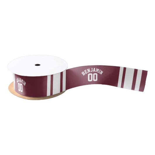 Maroon und White Jersey Stripes Individuelle Name Satinband (Spule)