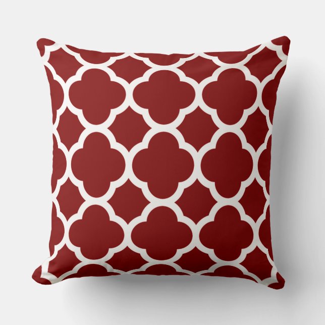 Maroon und White Quatrefoil Pattern Kissen (Vorderseite)