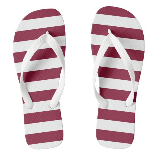 Maroon und White Stripe Flip Flops Badesandalen (Fußbett)