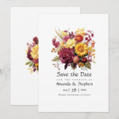 Maroon und Yellow Floral Wedding Save The Date (Vorne/Hinten)