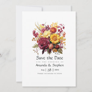 Maroon und Yellow Floral Wedding Save The Date