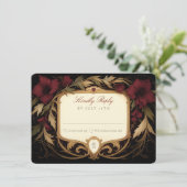 Maroon Viktorianisch RSVP Card Hochzeit Einladung (Stehend Vorderseite)