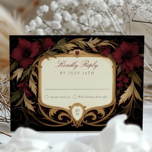 Maroon Viktorianisch RSVP Card Hochzeit Einladung
