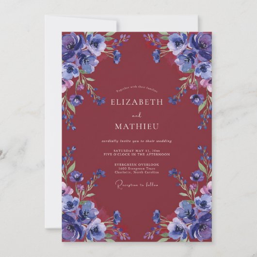 Maroon Violet Bloom Hochzeit Einladung (Vorderseite)