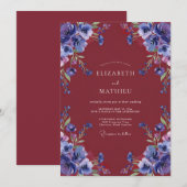 Maroon Violet Bloom Hochzeit Einladung (Vorne/Hinten)