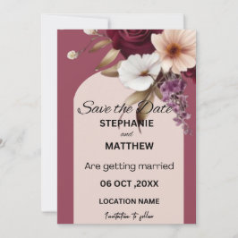 Maroon Watercolor Floral Save the Date Einladung