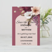 Maroon Watercolor Floral Save the Date Einladung (Stehend Vorderseite)