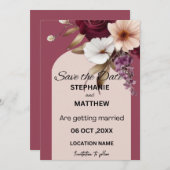 Maroon Watercolor Floral Save the Date Einladung (Vorne/Hinten)