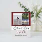 Maroon Wedding Foto Collage Dankeskarte (Stehend Vorderseite)