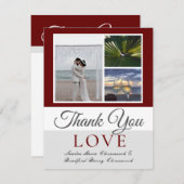 Maroon Wedding Foto Collage Dankeskarte (Vorne/Hinten)
