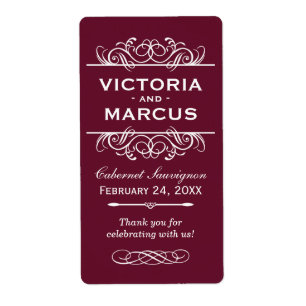 Maroon Wedding Wine Bottle Monogram Fevor Labels