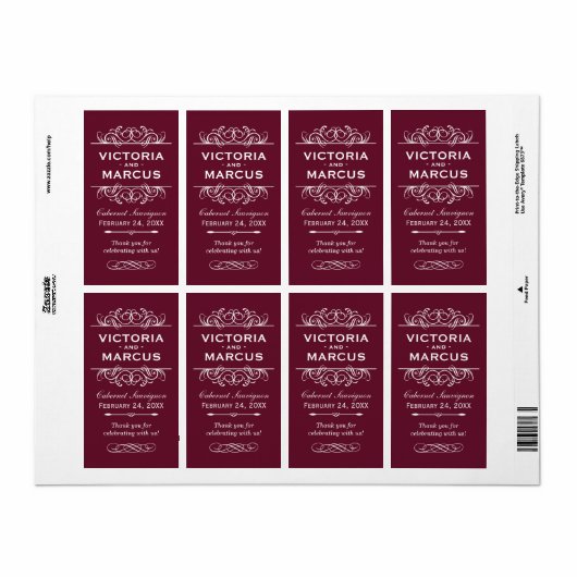 Maroon Wedding Wine Bottle Monogram Fevor Labels (Vorne)