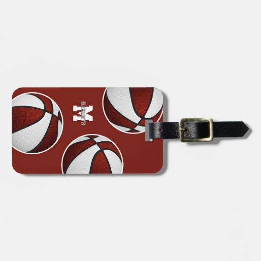 Maroon weiß Basketball Team Farben Gepäckanhänger (Vorderseite horizontal)