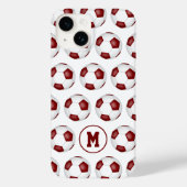 Maroon-Weiß-Fußbälle Muster mit Monogramm Case-Mate iPhone Hülle (Rückseite)
