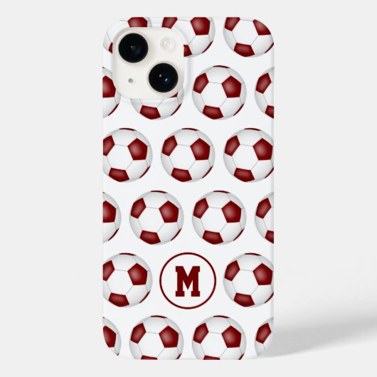 Maroon-Weiß-Fußbälle Muster mit Monogramm Case-Mate iPhone Hülle (Rückseite)