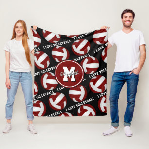 Maroon Weiß Girl I Liebe Volleyball Textmuster Fleecedecke