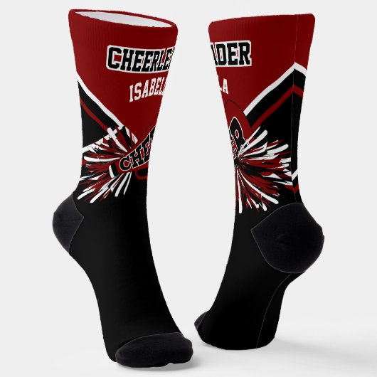 Maroon, Weiß und Schwarz Cheerleader Socks Socken (Gewinkelt)