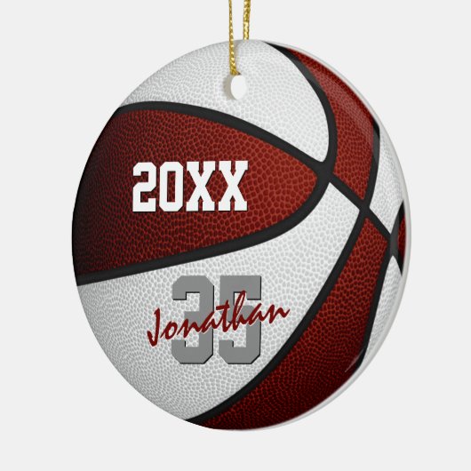 Maroon Weiße Mannschaft Farben Jungs Basketball Mä Keramik Ornament (Links)
