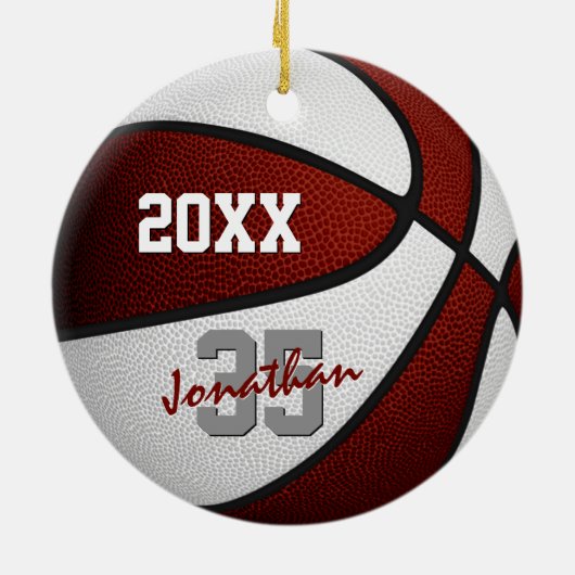 Maroon Weiße Mannschaft Farben Jungs Basketball Mä Keramik Ornament (Hinten)