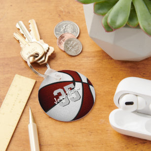 Maroon Weiße Mannschaft Farben Jungs Basketball Mä Schlüsselanhänger