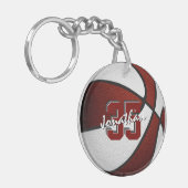 Maroon Weiße Mannschaft Farben Jungs Basketball Mä Schlüsselanhänger (Vorderseite links)