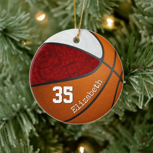 Maroon Weiße Mannschaft farbenfrohe Girls Basketba Keramik Ornament (Baum)