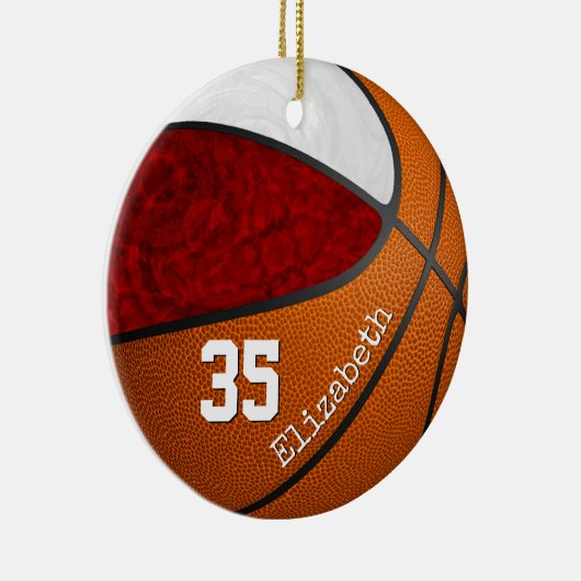 Maroon Weiße Mannschaft farbenfrohe Girls Basketba Keramik Ornament (Rechts)