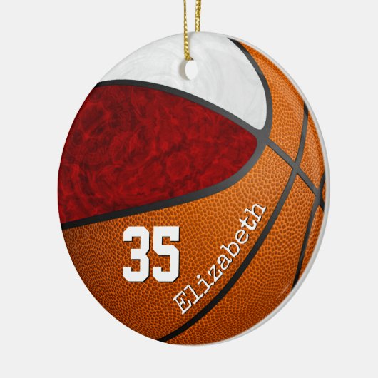 Maroon Weiße Mannschaft farbenfrohe Girls Basketba Keramik Ornament (Links)