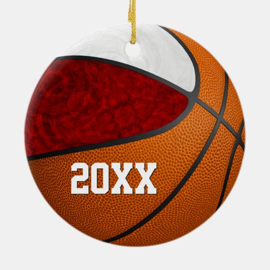 Maroon Weiße Mannschaft farbenfrohe Girls Basketba Keramik Ornament (Hinten)