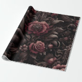Maroon, weißes, schwarzes Blumenpapier Geschenkpapier (Ungerollt)
