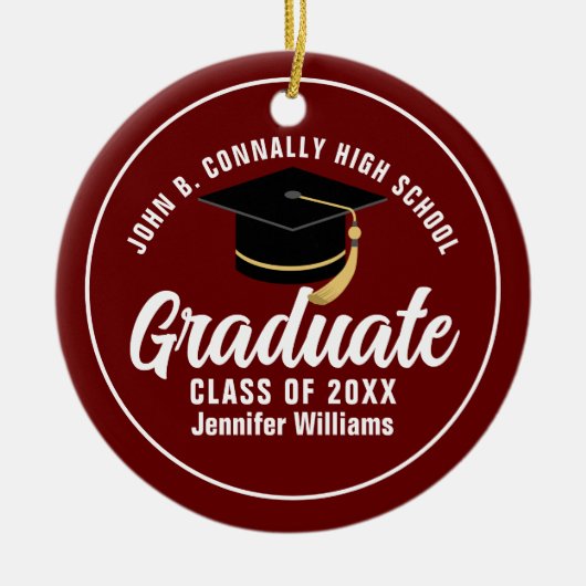 Maroon White Abschluss Custom 2025 Graduate Keramik Ornament (Vorne)