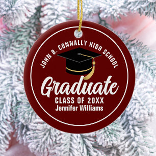 Maroon White Abschluss Custom 2025 Graduate Keramik Ornament