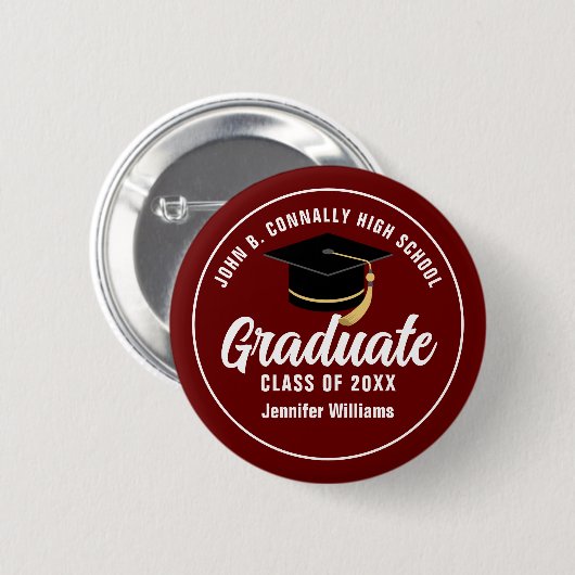 Maroon White Abschluss Custom Graduate Keepake Button (Vorne & Hinten)