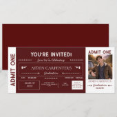 Maroon & White Abschluss Faux-Ticket | Einladung (Vorne/Hinten)