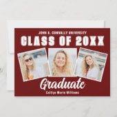 Maroon White Abschluss Foto Collage Graduate Ankündigung (Vorderseite)
