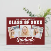 Maroon White Abschluss Foto Collage Graduate Ankündigung (Stehend Vorderseite)