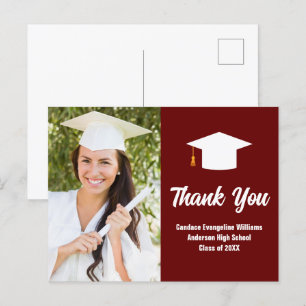 Maroon White Abschluss Foto Custom Vielen Dank Postkarte