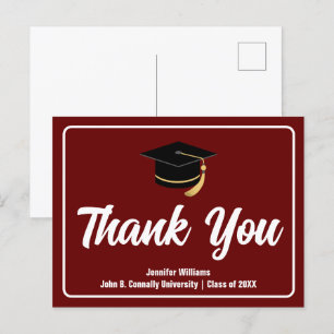 Maroon White Abschluss Personalisiert Danke Postkarte