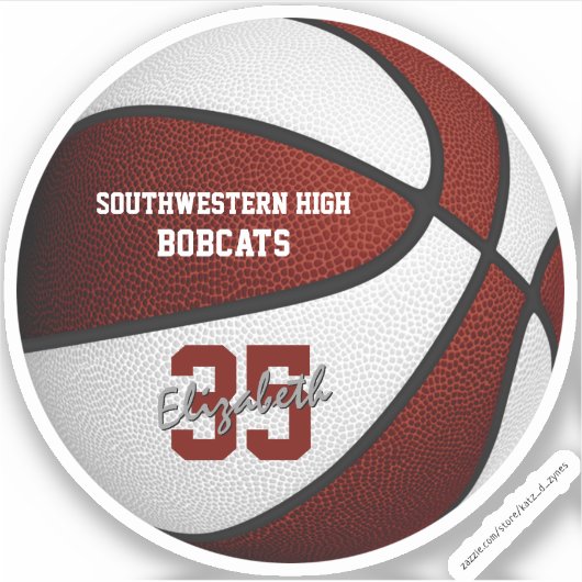 Maroon White Basketball Kinder Team Farbgeschenke Aufkleber (Vorderseite)