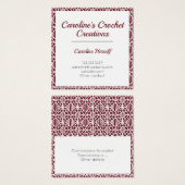 Maroon White Crochet Lace Pattern Business Card (Vorne & Hinten)
