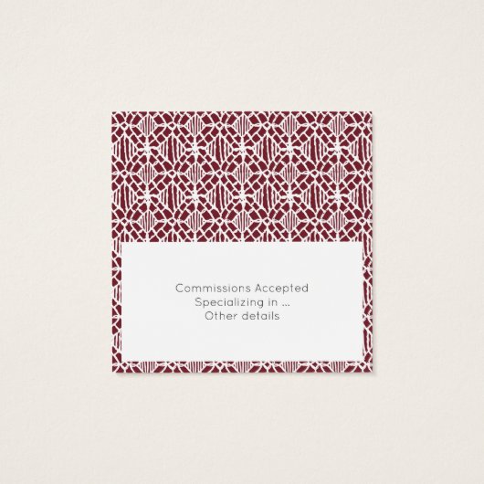 Maroon White Crochet Lace Pattern Business Card (Rückseite)
