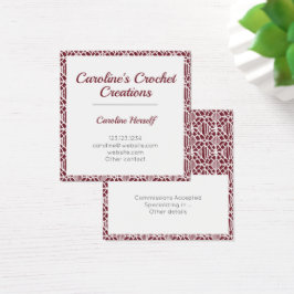 Maroon White Crochet Lace Pattern Business Card